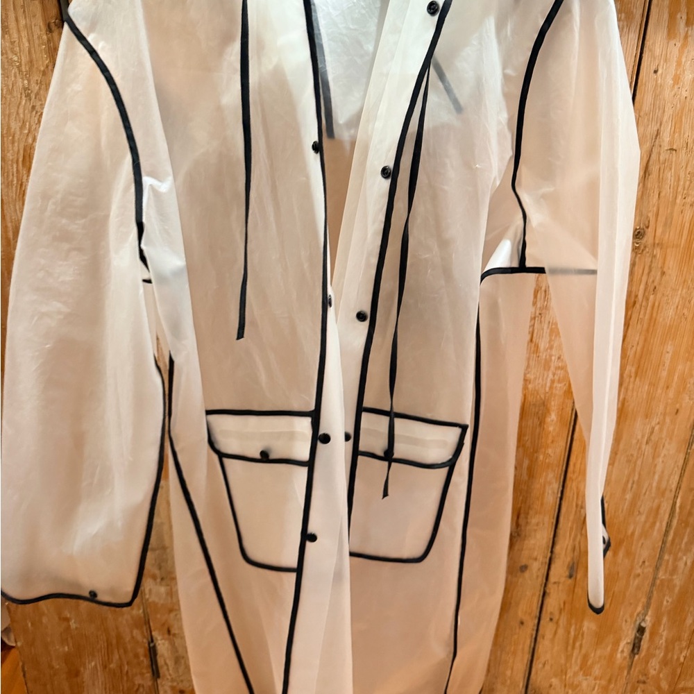 Clear Transparent Raincoat w/ Black Trim | Hooded | Size L